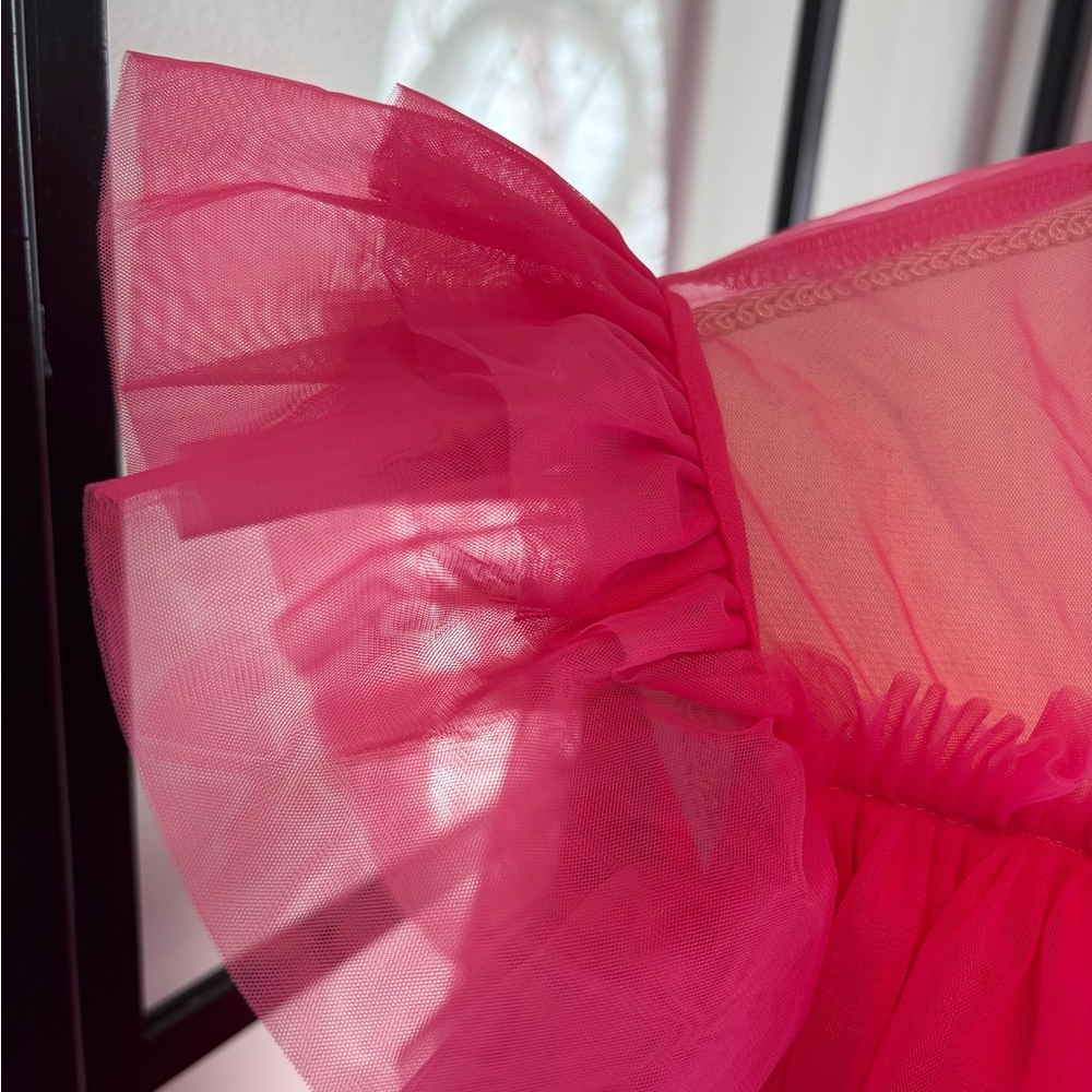 New With Tags…Boutique…Bubblegum Pink Tulle/Sheer Babydoll Top…Size Large - Picture 3 of 5